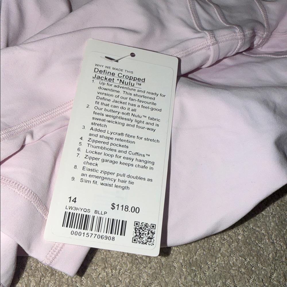 Lululemon Define Cropped Jacket *Nulu
Blissful Pink size 14 - Picture 10 of 12